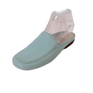 Talbots Sky Blue Leather Rounded Square Toe Slip-On Mule Flats Size 5.5